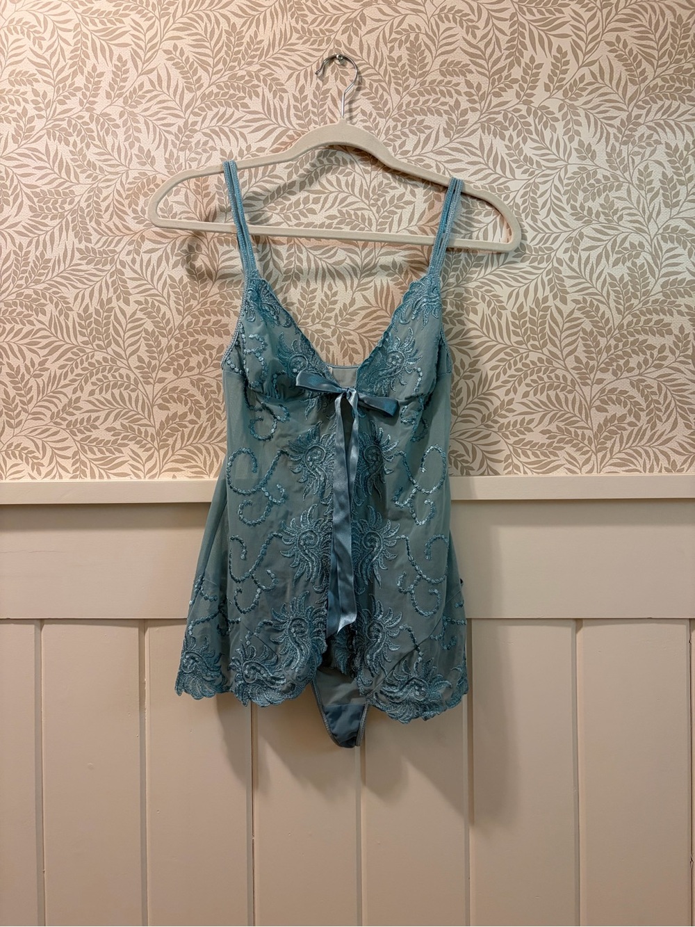 Intimates Sleep Set Lace & Satin Bow in Dusty Blue